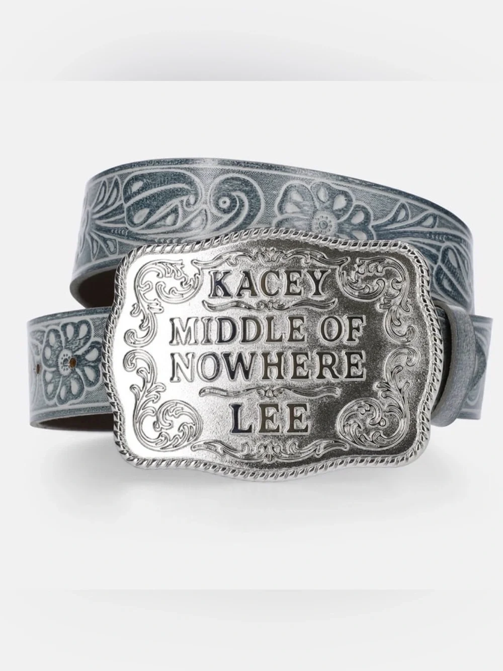 Kacey Lee Women’s Leather Belt with Middle of Nowhere Buckle